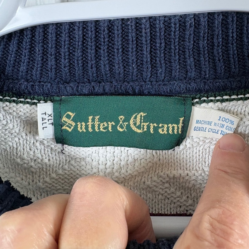 Vtg Sutter‎ & Grant Sweater XLT Chunky 100% Cotton 90s Grandpa Academia Retro - Picture 2 of 8